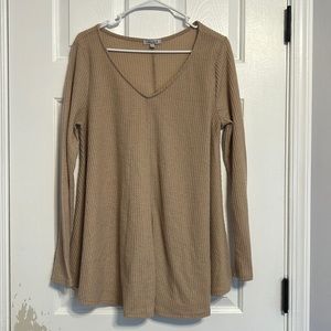 Boutique Long Sleeve khaki Color Waffle Blouse